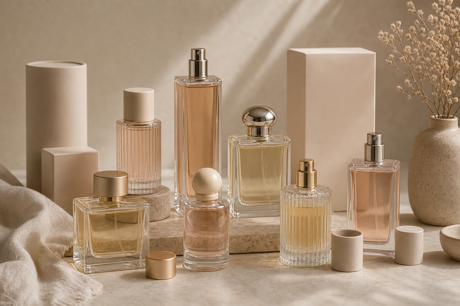 Perfume selection prepared for a premium fragrance category card