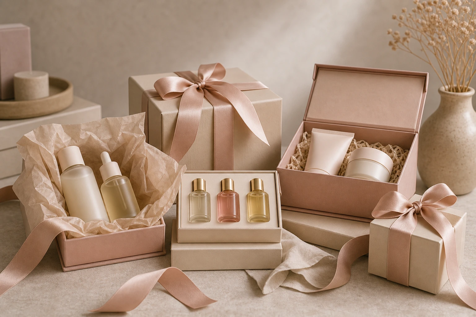 Beauty gift sets arranged as a curated premium category story